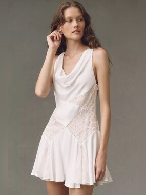 NWT BHLDN Satin Lace Cowl-Neck Mini Dress